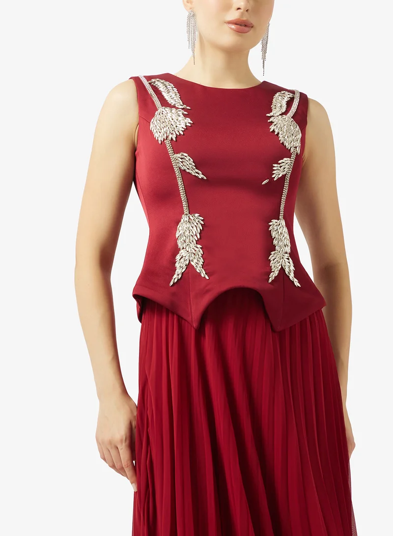Akadia Fashion  CRYSTAL DETAIL PLISSE CHIFFON DRESS for Women | Best Price UAE